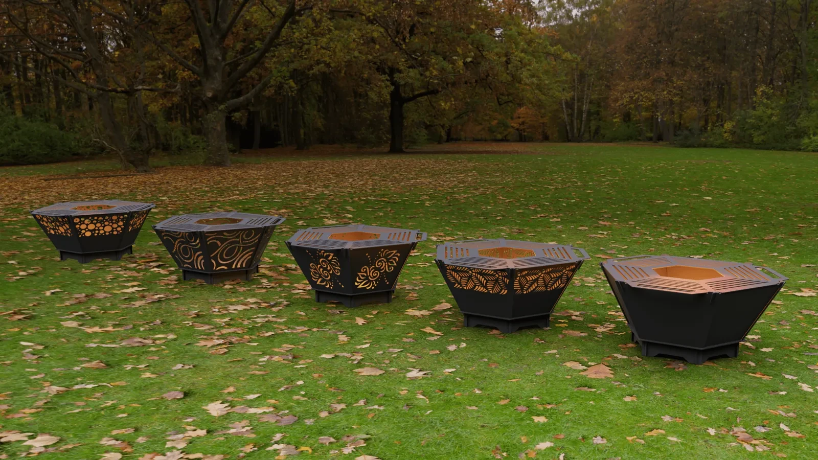 Paleniska HEXAGON — warianty ornamentów, zdjęcie rzeczywiste