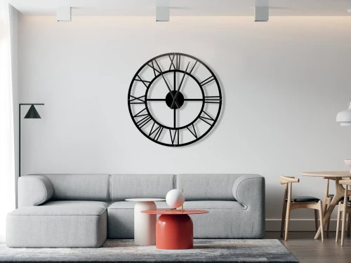 Zegar ścienny metalowy Loft 60 cm w aranżacji salonu